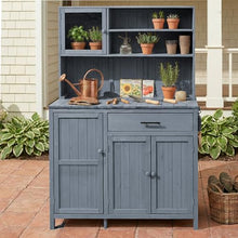 Merax Outdoor Garden Potting Bench with Hutch, 65" H Solid Fir Wood Patio Garden Workstation Tabl with Large Countertop, Adjustable Shelves, Door Rack, Side Hook and Drawer, Gray