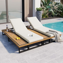 Merax Set of 2 Outdoor Chaise Lounge Chair Sofa, Couch with 5-Position Adjustable Backrest, Reclining with Cushion, Patio Lounger with Wood Side Table, Beige