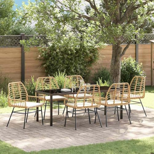 Molumvel 7 Pcs Poly Rattan Dining Set, Weather-Resistant Patio Furniture
