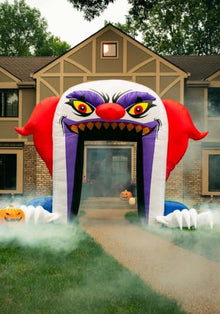 Fun Costumes 9.5ft Outdoor Clown Inflatable Archway Yard Decoration, Giant Front Lawn Scary Halloween Holiday Decor - Standard, Multi-Colored