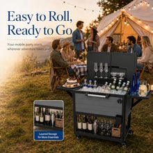 Outdoor Cooler Ice Chest Cart - 104 Qt Patio Rolling Cooler Cart on Wheels, Large Portable Standing Party Beverage Bar Cart with Foldable Shelves & Bottle Opener for Backyard BBQ Deck Camping Gray