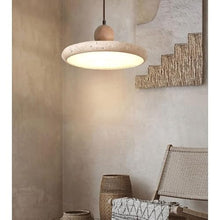 MVNOIRE Natural Stone Round 11.8in Pendant Light Nordic Cream Style Dining Room Hanging LED Source Three Color Dimmable Lamp for Living Bedroom Study