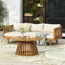Merax Outdoor Patio 3-Seat Sofa and Round Coffee Table, Beige +Teak