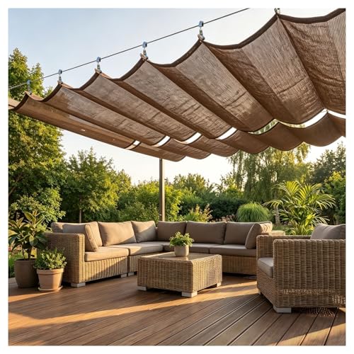 Retractable Roman Sail Shade,Slide Wire Wave Shade Sail Sun Shade Sail UV Resistant Sun Protection Wave Canopy Cover with Mounting Kit for Pergola,Porch,Terrace Garden(W2.8*L13m/W9.19*L42.65ft)