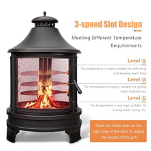 HajMyrdonyx Fire Pit with Grill, 2 in 1 Firepit with Adjustable Grill Tray & Mesh Screen Door, 3-Door Multi-Access Fireplace for Garden Backyard Courtyard BBQ