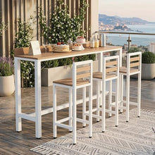 MISXEOE Outdoor Patio Bar Height Table with Baffle, Weather Resistant High Counter Table Porch Pub Tables Wood-Plastic Tabletop, for Poolside Garden Balcony Restaurant Cafe(White,70.8"x15.7"x40.5")