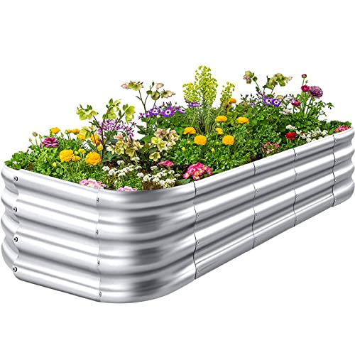Sunnotic Raised Garden Beds Outdoor 8×4×1 Ft DIY Galvanized for Vegetables 12-in-1 Modular Metal Bed Kit Gardening Planters