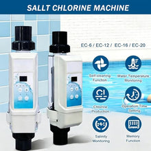 Electrolytic Salt Chlorine Generator System, A Chlorine Output of 8/12/16/20 Grams per Hour is Suitable for an ≤35-85 m³ Cubic Meter Pool, Automatic Cleaning Function, for Swimming Pool