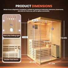 InfraHHZQ 2-4 Person Indoor Steam Sauna Cabin, Chilean Pine Wood Home Wet Steam Sauna with 3000W Heater, Starry Chromotherapy Ceiling Lights & Built-in Waterproof Speakers