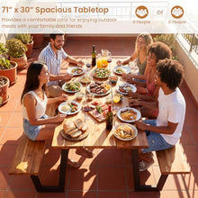 ORALNER Acacia Wood Picnic Table Bench Set w/2“ Umbrella Hole, 6-8 Person