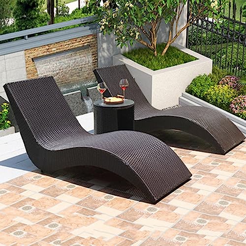 EESHHA S-Shaped Outdoor Lounge Chairs, Poolside Deck Chairs, Balcony Rattan Deck Chairs, Beach Chairs, Swimming Pool Deck Chairs, Lunch Break, Leisure Villa Furniture F
