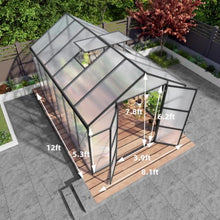 Walk-in Polycarbonate Greenhouse with Aluminum Frame and Double-Door Gate for Growing Flowers, Herbs, Plants, Outdoor Plant Tent with Drainage Gutter System for Backyard, Lawn (8x12FT+Black)