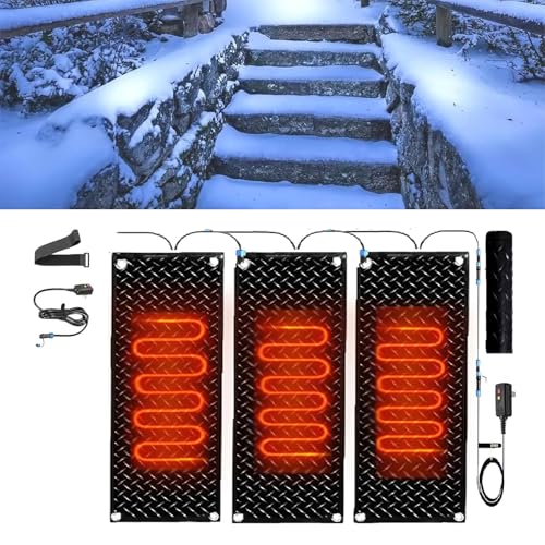 AMHUKIP Snow Melting Mats for Outdoor Stairs - Non-Slip Rubber Mats for Winter Snow Removal with Power Cord(40x120cmx3Pcs)