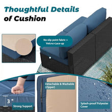 SUNLEI 7pcs Patio Conversation Sets Outdoor Furniture Sets, High Back All-Weather Rattan Sectional Sofa with Tea Table&Washable Couch Cushions(Black Rattan)(Aegean Blue)