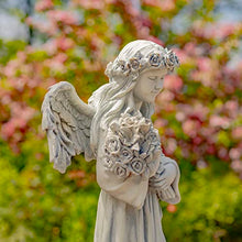 Zaer Ltd. 39" Tall Magnesium Angel Statue Figurines for Outdoor and Indoor Use (Holding a Bouquet of Flowers Sopia, Antique White)