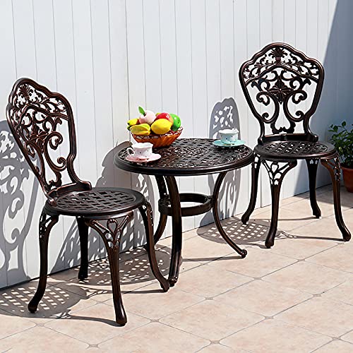 JIQHOHX Patio Bistro Set w/Umbrella Hole - Outdoor Cast Aluminum Furniture Set 3 Piece Table and Chairs - Orchid Carving and Weather Resistant (Antique Green 60x50cm)