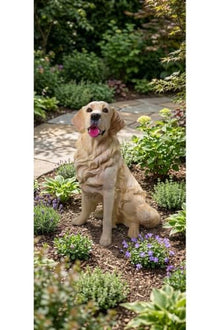 SODEF Large Golden Retriever Dog Statue 20.5 x 14.2 inches for Outdoor Garden Balcony Villa Decoration Hand-Painted 1st Quality Polyester Weather-Resistant - Beige