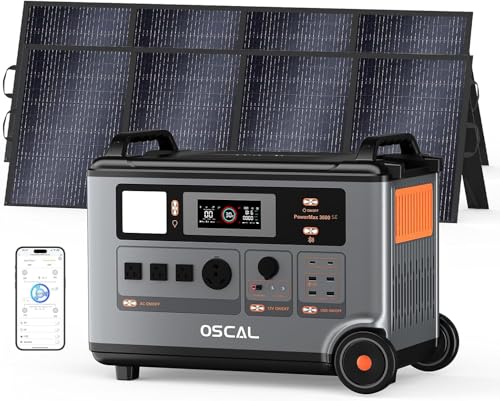 PowerMax 3600 SE Portable Power Station with 4x400W Solar Panel, 3600W Output, 3600Wh LiFePO4, 1Hr Fast Charge, EPS, APP, Solar Generator for Power Outage, Emergencies