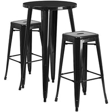 BizChair Commercial 24" Round Black Metal Bar Table Set-2 Square Seat Backless Stools