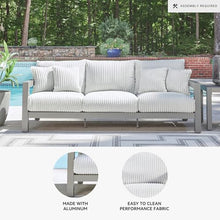 Signature Design by Ashley Moonlight View Contemporary Outdoor Nuvella Weather Resistant Fabric Sofa with Cushion and 4 Throw Pillows, White & Light Gray