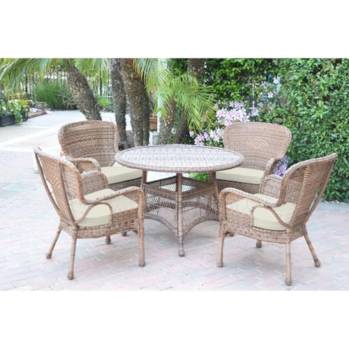 Jeco Windsor Honey Wicker Dining Set with Cushions Ivory
