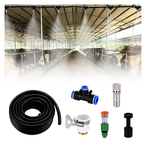 Fence Mounted Sprinkler System for Livestock Farm, Fog Spray Cooling System, Multi-Purpose Misting Watering System Indoor & Outdoor Use
