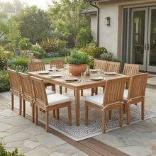 Outdoor Escape Teak Outdoor Dining Furniture 9 Piece Set, Patio Furniture Sets with Table and Chairs for Deck or Backyard, Natural White