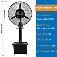 CUTPOIY Outdoor Misting Fan, Adjustable Height 60° Oscillating Pedestal Fan with 3 Speeds for Garage, Patio, Workshop, Fan Blade 650mm