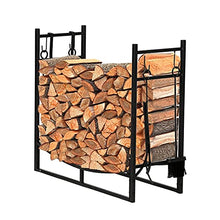 Wood Lumber Storage Indoor Outdoor Wrought Iron Fireplace Firewood Stand 43.5 Inch Long Black Sand Grain Matte Rectangle with 4 Tools 2 Large Hooks