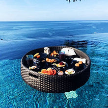 Portable Round Woven Serving Tray, Floating Breakfast Tray w/Side Handles, Swimming Pool Float Plate, for Sandbars Spas Parties,White