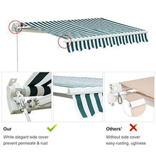 Diensweek 10'x8' Patio Awning Retractable, Fully Assembled Manual Commercial Grade - Quality 100% 280G Ployester Window Door Sunshade Shelter - Deck Canopy Balcony P100 Series (Green/White Stripes)