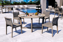 WholesaleTeakFurniture Grade-A Weathered Teak Wood 4 Seater 5 Pc Dining Set: 60" SEMA Round Table and 4 SEMA Armless Chairs #21Se3500