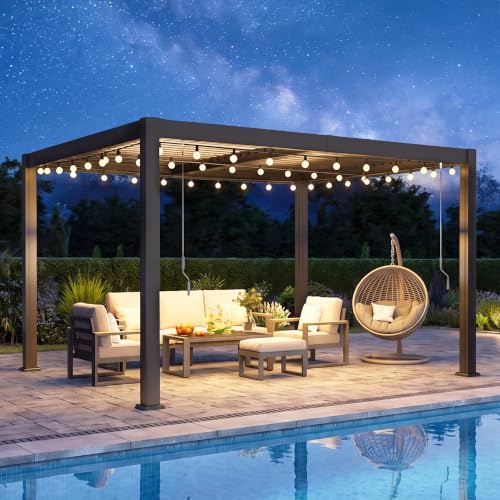 10' x 12' Patio Pergola with Adjustable Roof & Aluminum Frame for Backyard