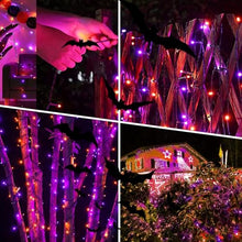 SHANJIA 2 Pack Upgrade Solar String Lights, 102M 1000LED Outdoor Light String with USB/8 Modes Waterproof for Trees Patio Fence Party Solar Christmas Light String (Purple+Orange)