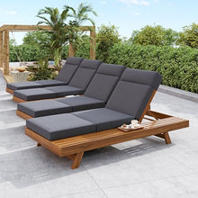 Christopher Knight Home Kayes Acacia Wood Chaise Lounge Chair Outdoor Set of 4, Poolside Sun Lounger Recliner, Patio Outdoor Chaise Lounge with 4'' Four-Folds Cushion, Teak+Dark Gray