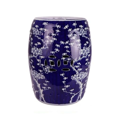 JOYNOW Ceramic Garden Stool Decorative Garden Stools Hand-Painted Celadon Ice Plum Ceramic Stool Celadon Embroidery Pier Ceramic Round Stool Home Living Room Coffee Table Garden Stool Ceramic