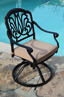 GrandPatioFurniture.com CBM Patio Elisabeth Collection Cast Aluminum 7 Piece Rosedown Dining Set with 6 Swivel Rockers SH257-6S CBM1290