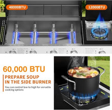 SKOK Led 4-Burner Gas BBQ Grill with Side Burner Led Knob, Barbecue Grill with Porcelain-Enameled Cast Iron Grates, 60,000 BTU Stainless Steel Propane Grill 629 Sq. In. Grilling Area