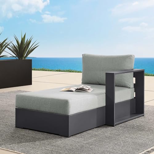 Modway Tahoe Powder-Coated Aluminum Outdoor Chaise Lounge Gray with Weather-Resistant Cushions, Modular Right-Facing Patio Lounger for Pool Furniture or Sectional Sofa Set