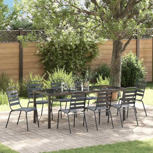 Molumvel 9-Piece Garden Dining Set, Powder-Coated Steel Patio Furniture, Outdoor Table and 8 Chairs for Backyard, Anthracite