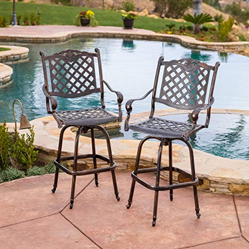 Misc Cast Aluminum Copper Outdoor Bar Stool (Set of 2) by Brown Modern Contemporary 2 Piece Swivel