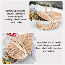 Storage Basket,Picnic,Handmade Wicker with Handle,Woven Hamper, Camping with Double Lids,Portable Shopping with Cloth Lining