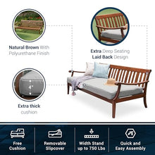 Cambridge Casual Solid Wood Como Daybed, 3-Seater Patio Sofa Bed with Removable Cushion, Weather-Resistant Frame, Natural Brown/Oyster