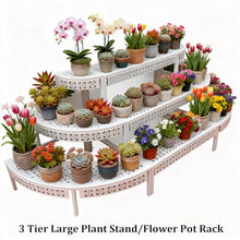 Laohucai Plant Stand Flower Pot Rack, L190cm/74.8in 3 Tier Stepped Garden Flower Pot Display Shelf for Indoor Outdoor Patio Yards Gardens Balcony（1 Rectangular & 2 Fan-Shaped Plant Shelf）, White