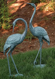 SPI Medium Garden Crane Pair Sculpture Green