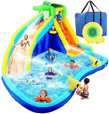 ROOJER 8-in-1 Inflatable Water Slide Bounce House with Blower and Accessories - Multi-Color