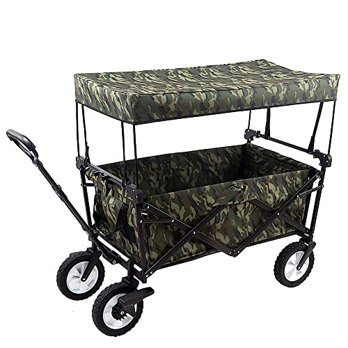 Handcart, Trolley Collapsible Folding Wagon Cart, Utility Garden Cart Collapsible Outdoor Trolley with Sun/Rain Shade,80 Kg /176 Pounds Capacity,Push Bar for Shopping, Beach, Lawn, Sports/a