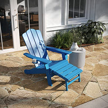 Taylor & Logan Hedley Adirondack Chair with Cup Holder and Pull Out Ottoman, All-Weather HDPE Indoor/Outdoor Lounge Chair in Blue, Set of 2