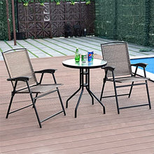 DUYHBAWRS 3PC Bistro Patio Garden Furniture Set 2 Folding Chairs Glass Table Top Steel Round Table