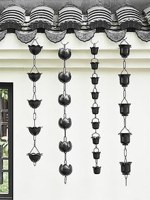 SDdPulse T2 Copper Rain Chains for Gutters, Roof Rain Catcher/Diverter, Unique Metal Link Rain Chain for Villa Temples (Copper 2.4m/8ft)